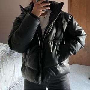 Zara Faux Leather Puffer Jacket